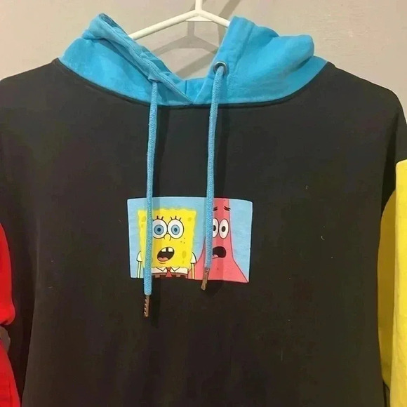 ❤️2/$30❤️[M]Nickelodeon  SpongeBob Colour Blocks Black Hoodie - Picture 2 of 6